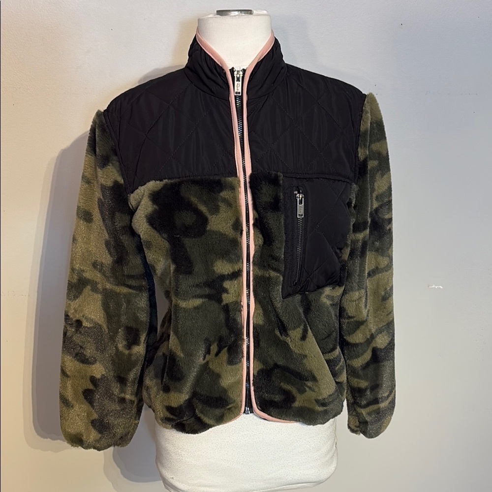 Rails Wesley Camouflage Bomber Jacket with Black and Pink Accents Size XS